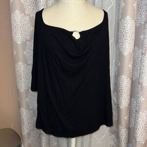 Fashion to Figure Black Ribbed Top with Silver Detail - Size 2
